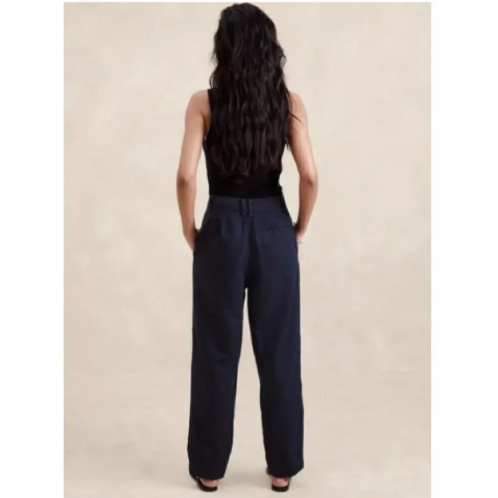 Banana Republic MYA Cotton Linen CARGO Navy Blue Pants Size 4 #882900 RT$130